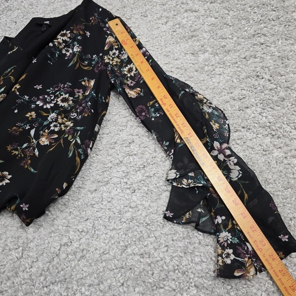 IZ Byer Top Women Medium Black Floral Ruffle Sleeves Lined Fairy Grunge Feminine - Picture 12 of 13